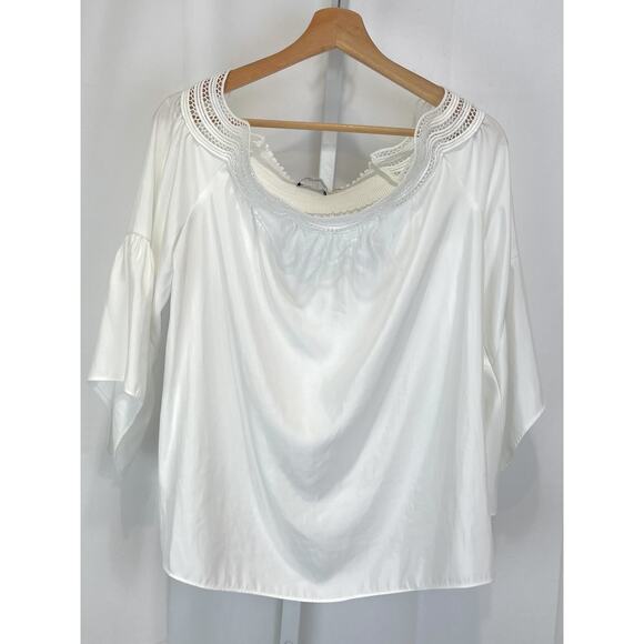 RAMY BROOK Off Shoulder Blouse Lace Trim Smocked 3/4 Flutter Sleeve White Size M - Picture 1 of 9